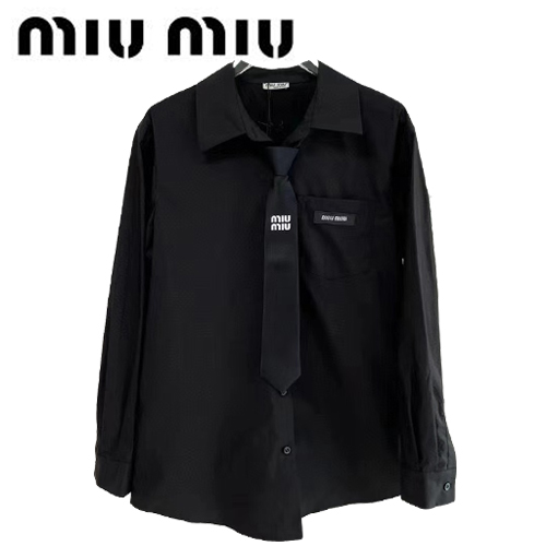 MIUMIU-03153 미우미우 블랙 넥타이 장식 셔츠 여성용