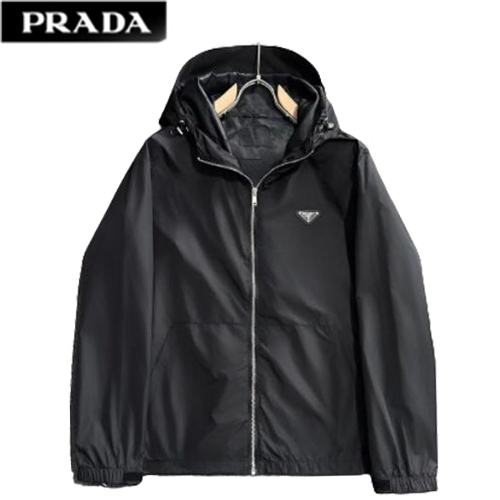 PRADA-04023 프라다 블랙 트라이앵글 로고 바람막이 후드 재킷 남성용