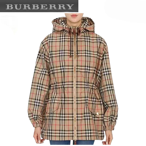 BURBERRY-04101 버버리 베이지 체크 무늬 바람막이 후드 재킷 여성용