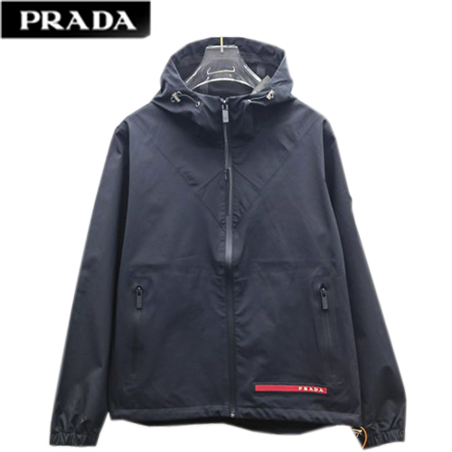PRADA-08243 프라다 블랙 트라이앵글 로고 바람막이 후드 재킷 남성용