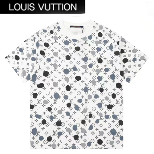 LOUIS VUITTON-05243 루이비통 화이트 모노그램 프린트 장식 티셔츠 남여공용