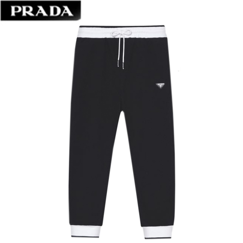 PRADA-12124 프라다 블랙/화이트 코튼 트라이앵글 로고 스웨트팬츠 남성용