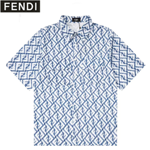 FENDI-05194 펜디 블루 더블 F 반팔 셔츠 남성용
