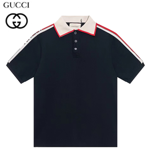 GUCCI-06084 구찌 블랙 스트라이프 장식 폴로 티셔츠 남성용