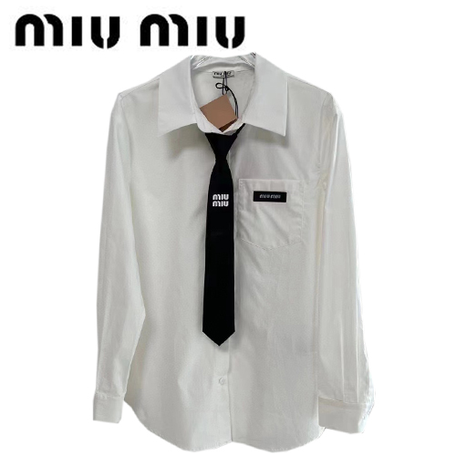MIUMIU-03154 미우미우 화이트 넥타이 장식 셔츠 여성용