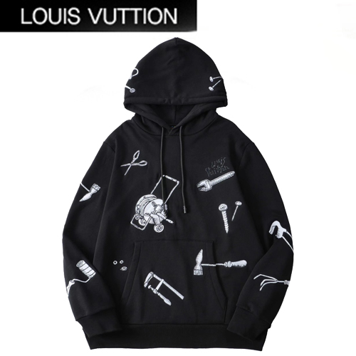 LOUIS VUITTON-11074 루이비통 블랙 아플리케 장식 후드 티셔츠 남여공용