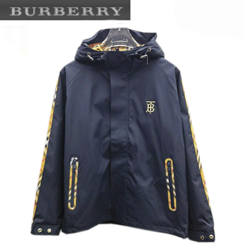 BURBERRY-08244 버버리 네이비 체크 무늬 디테일 바람막이 후드 재킷 남성용