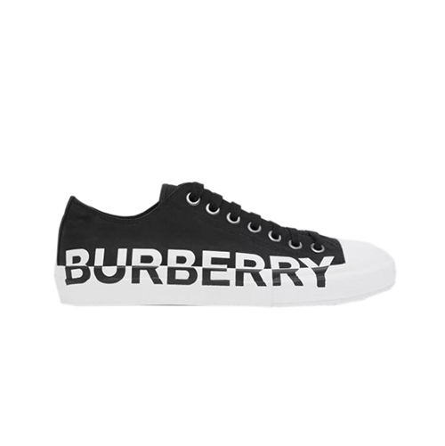 BURBERRY-80182701 버버리 블랙/화이트 로고 프린트 투톤 코튼 개버딘 스니커즈