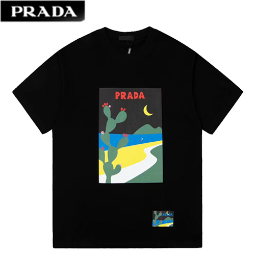 PRADA-07213 프라다 블랙 프린트 장식 티셔츠 남여공용
