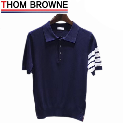 THOM BROWNE-07224 톰 브라운 네이비 니트 스트라이프 장식 폴로 티셔츠 남성용