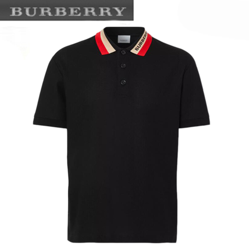BURBERRY-80392651 버버리 블랙 로고 디테일 코튼 피케 폴로셔츠