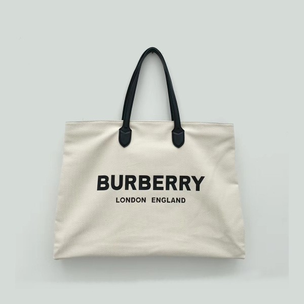 [스페셜오더]BURBERRY-8009268 버버리 화이트 로고 디테일 코튼 토트백