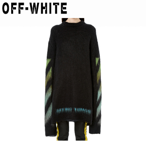 OFF WHITE 오프화이트 블랙 그린 브러쉬드 애로 스웨터 여성용