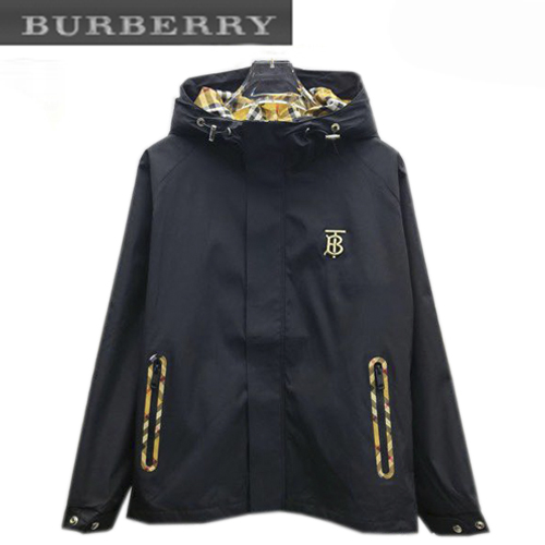 BURBERRY-08245 버버리 블랙 체크 무늬 디테일 바람막이 후드 재킷 남성용