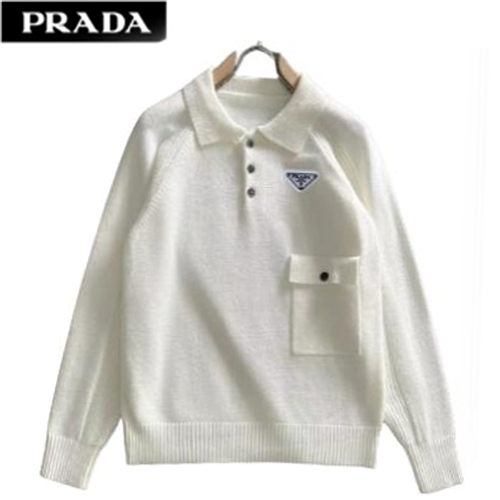 PRADA-12155 프라다 화이트 트라이앵글 로고 스웨터 남성용