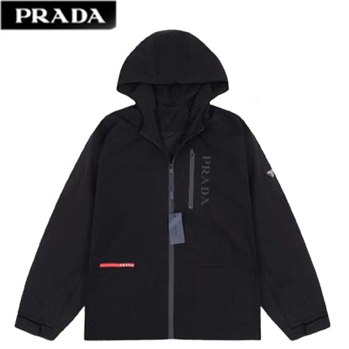 PRADA-08295 프라다 블랙 트라이앵글 로고 바람막이 후드 재킷 남성용