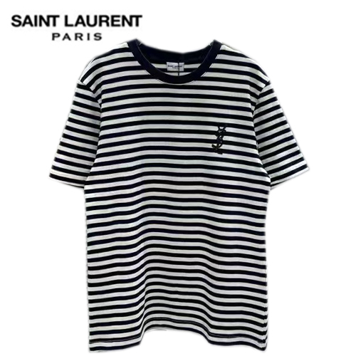 SAINT LAURENT-02224 생 로랑 화이트/네이비 스트라이프 티셔츠 여성용