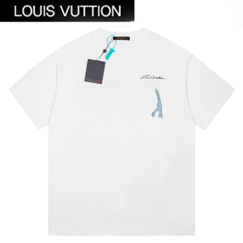 LOUIS VUITTON-07164 루이비통 화이트 프린트 장식 티셔츠 남여공용