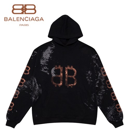BALENCIAGA-03055 발렌시아가 블랙 프린트 장식 후드 티셔츠 남여공용