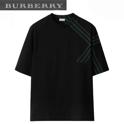 BURBERRY-80846841 버버리 블랙 체크 슬리브 코튼 티셔츠 남성용