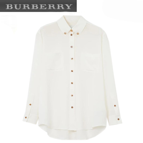 BURBERRY-80554451 버버리 화이트 모노그램 모티프 실크 셔츠 여성용