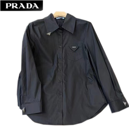PRADA-02093 프라다 블랙 트라이앵글 로고 셔츠 여성용