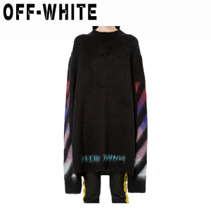 OFF WHITE 오프화이트 블랙 퍼플 브러쉬드 애로 스웨터 여성용