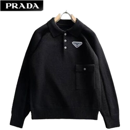 PRADA-12156 프라다 블랙 트라이앵글 로고 스웨터 남성용