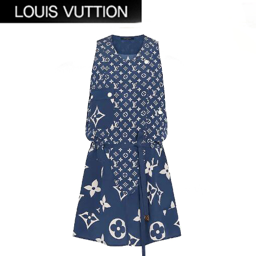 LOUIS VUITTON-1A7SEQ 루이비통 블루 LV 에스칼 슬리브리스 드레스