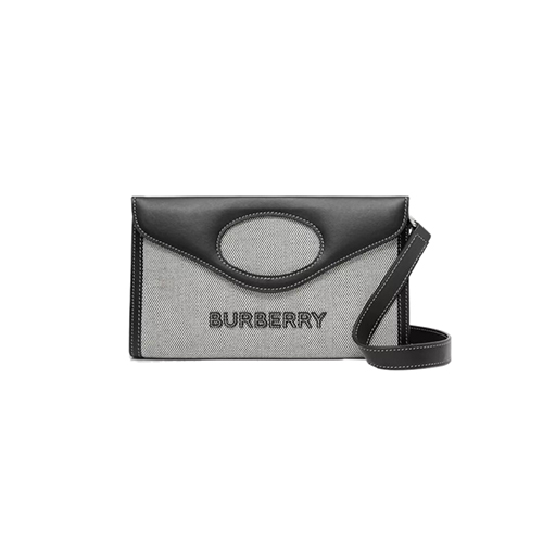[스페셜오더]BURBERRY-80395061 버버리 블랙/그레이 캔버스 레더 폴드오버 포켓 백