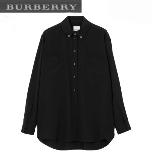 BURBERRY-80554461 버버리 블랙 모노그램 모티프 실크 셔츠 여성용