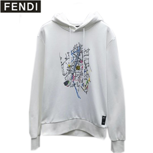 FENDI-10086 펜디 화이트 프린트 장식 후드 티셔츠 남성용