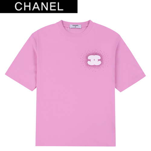 CHANEL-03176 샤넬 핑크 스터드 장식 티셔츠 남여공용