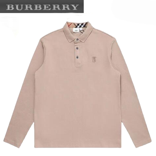 BURBERRY-07294 버버리 핑크 TB 로고 장식 긴팔 폴로 티셔츠 남성용