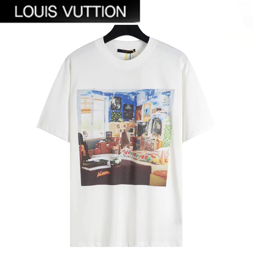 LOUIS VUITTON-07215 루이비통 화이트 프린트 장식 티셔츠 남여공용