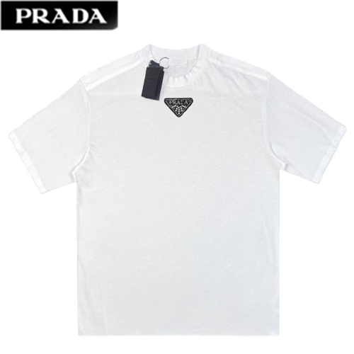 PRADA-06196 프라다 화이트 트라이앵글 로고 티셔츠 남성용