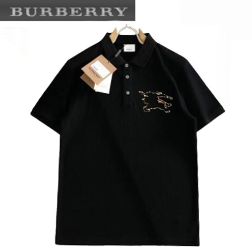 BURBERRY-03146 버버리 블랙 아플리케 장식 폴로 티셔츠 남성용