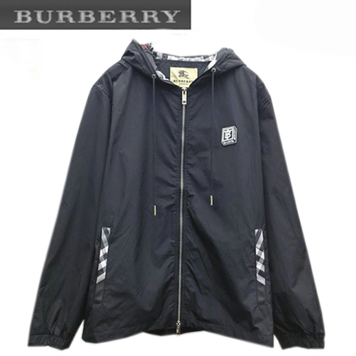 BURBERRY-08246 버버리 블랙 체크 무늬 디테일 바람막이 후드 재킷 남성용