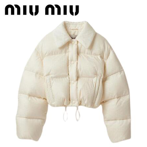MIUMIU-ML719 미우미우 아이보리 크롭 나일론 다운 재킷 여성용