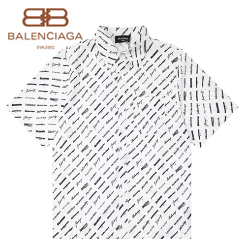 BALENCIAGA-05196 발렌시아가 화이트 프린트 장식 반팔 셔츠 남성용
