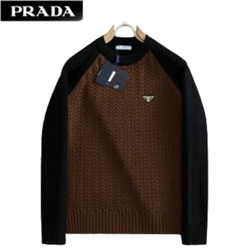 PRADA-12056 프라다 블랙/브라운 트라이앵글 로고 스웨터 남성용