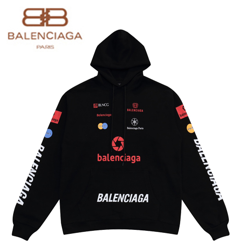 BALENCIAGA-03056 발렌시아가 블랙 프린트 장식 후드 티셔츠 남여공용