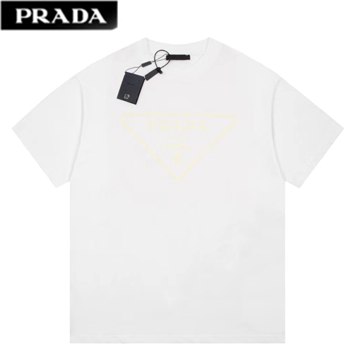 PRADA-07115 프라다 화이트 트라이앵글 로고 아플리케 장식 티셔츠 남여공용