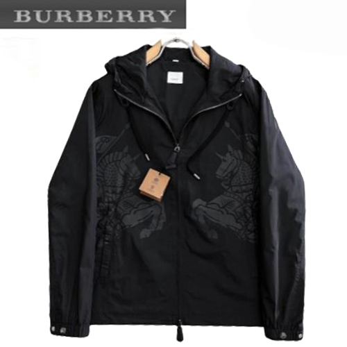 BURBERRY-04026 버버리 블랙 프린트 장식 바람막이 후드 재킷 남성용