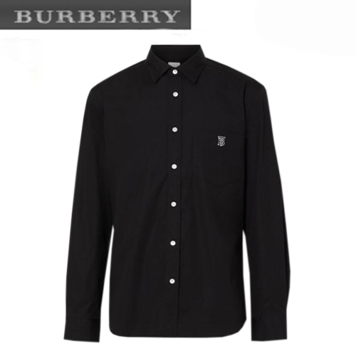BURBERRY-80113691 버버리 블랙 모노그램 모티프 스트레치 코튼 포플린 셔츠