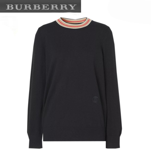 BURBERRY-80484281 버버리 블랙 스트라이프 디테일 캐시미어 스웨터