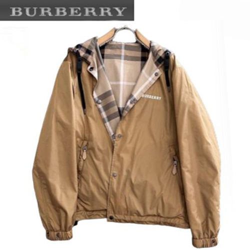 BURBERRY-04037 버버리 베이지 체크 무늬 양면 바람막이 후드 재킷 남성용