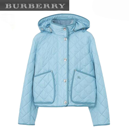BURBERRY-80727991 버버리 블루 다이아몬드 퀼팅 나일론 크롭 재킷 여성용