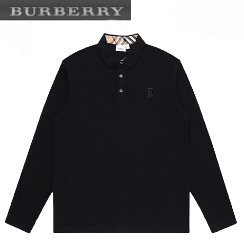 BURBERRY-07295 버버리 블랙 TB 로고 장식 긴팔 폴로 티셔츠 남성용