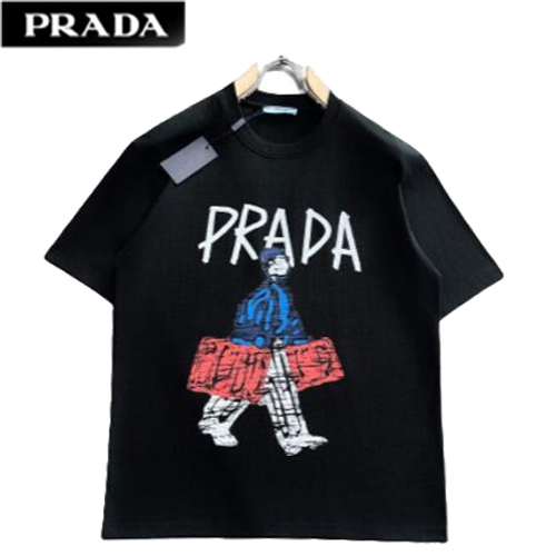 PRADA-03197 프라다 블랙 프린트 장식 티셔츠 남성용